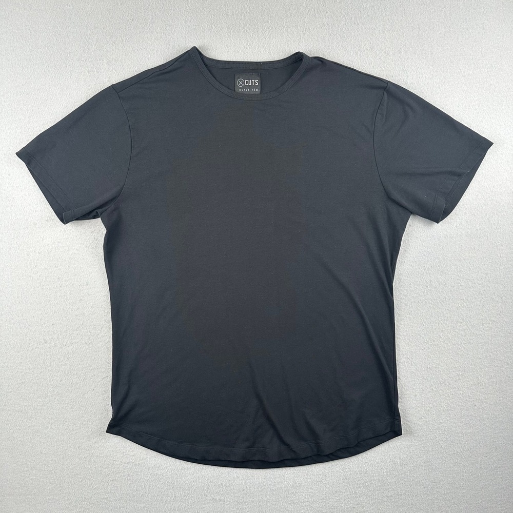 Cuts Curve-Hem T-Shirt Mens Medium Black Short Sleeve Crewneck Tailored Fit